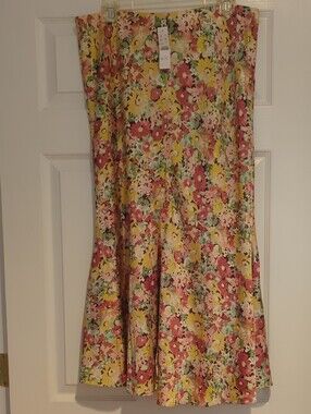 J. Crew Floral Midi Skirt in Yellow, Pink, Green